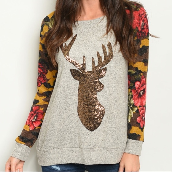 Long Sleeve Sequin Antler Pullover/Top - Picture 7 of 8